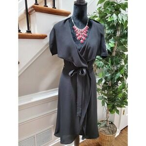 Iky & Me Women's Solid Black Polyester Short Sleeve V-Neck Knee Length Dress S